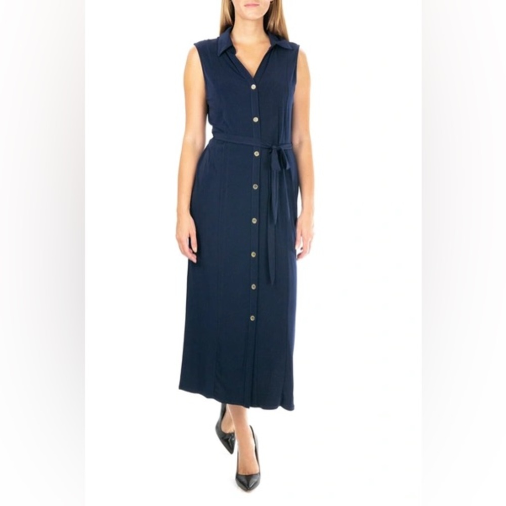 [nina leonard] midi button down shirt dress